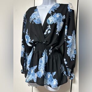 Jon & Anna Floral V-Neck Long Sleeve Wrap Blouse nWT